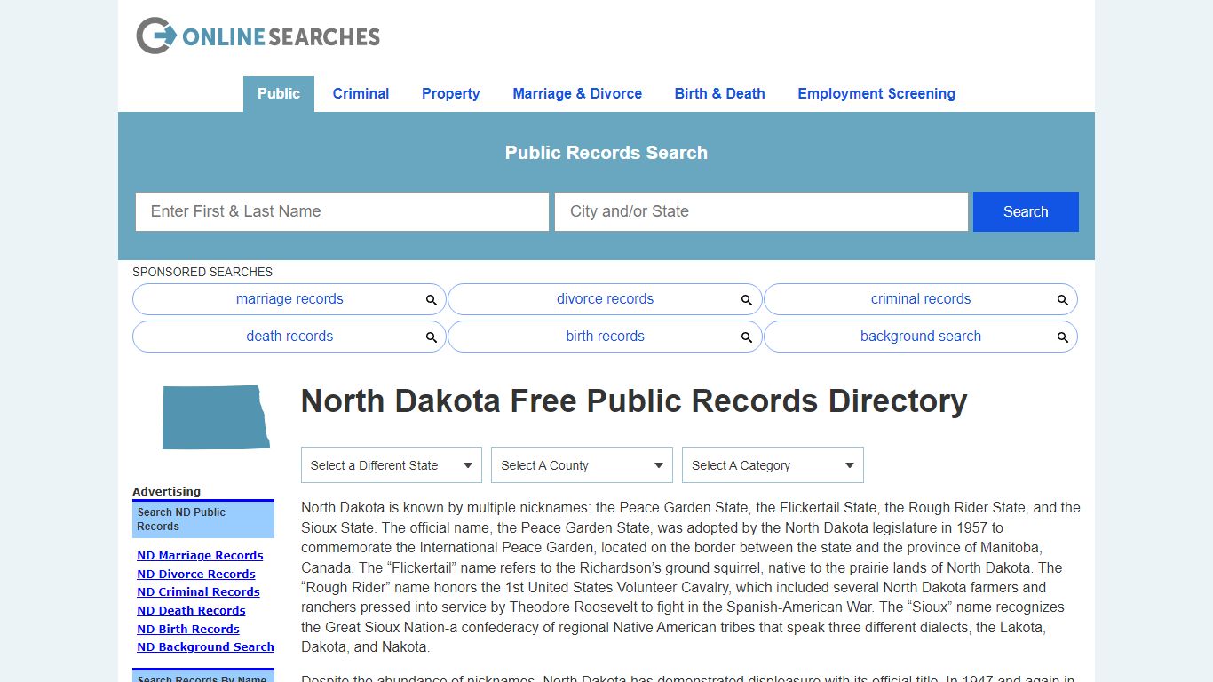 North Dakota Free Public Records Directory - OnlineSearches.com